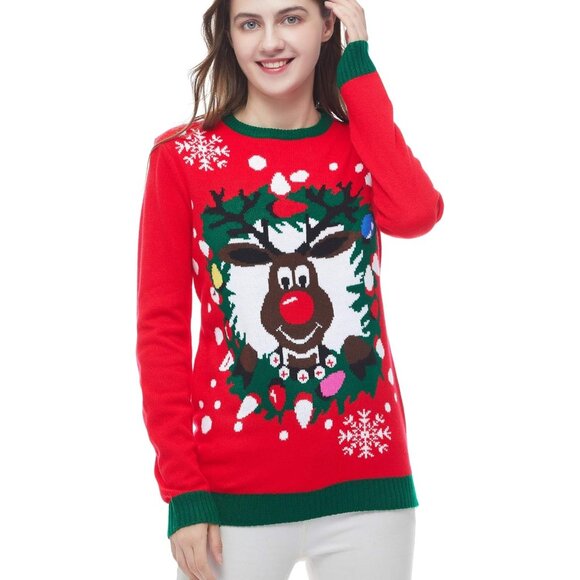 Women's Christmas Reindeer Snowflakes Sweater Pullover - Picture 3 of 4